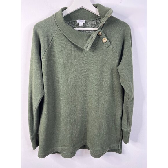 J Crew Small Green Button Collar Fleece Pullover Sweatshirt - Picture 8 of 10